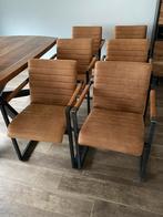 6 industriële stoelen, Vijf, Zes of meer stoelen, Gebruikt, Leer, Bruin