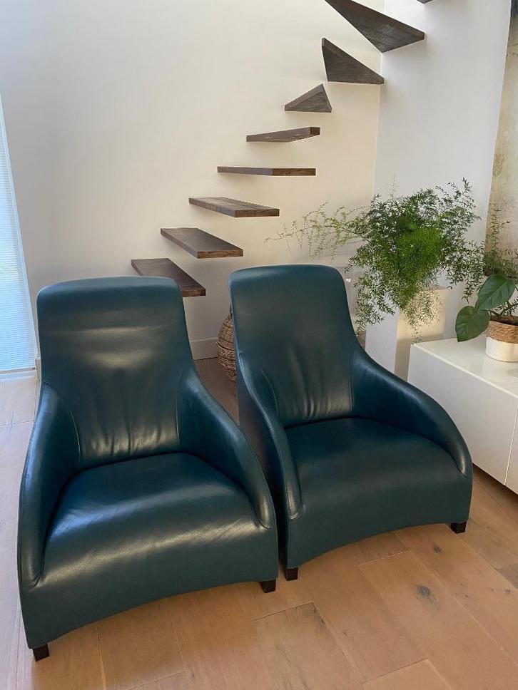 B&B Italia fauteuil petrol leer, Huis en Inrichting, Fauteuils, Zo goed als nieuw, Leer, 50 tot 75 cm, Minder dan 75 cm, Ophalen