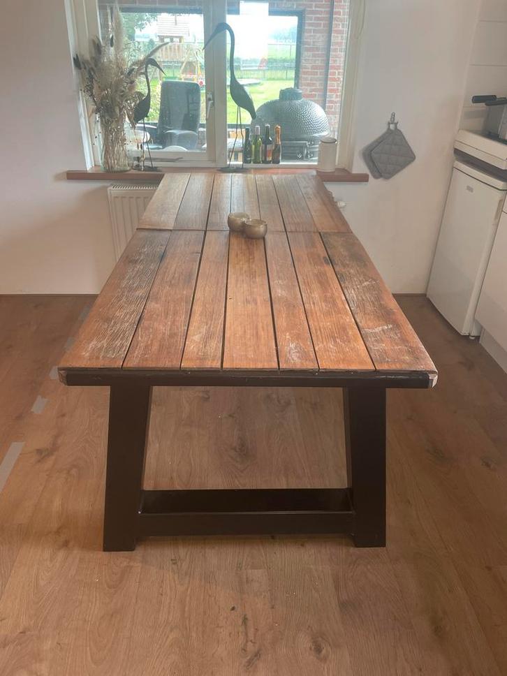 Houten Tafel met Metalen Onderstel, Huis en Inrichting, Tafels | Eettafels, Zo goed als nieuw, 50 tot 100 cm, 150 tot 200 cm, Vijf personen of meer