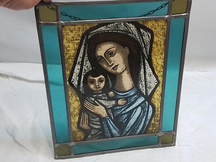 Glas in Lood Schilderij Maria met Kind, Antiek en Kunst, Kunst | Schilderijen | Klassiek, Ophalen of Verzenden