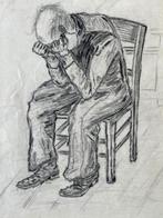 TEKENING - Naar Van Gogh - Treurende man op stoel - Super!!, Antiek en Kunst, Ophalen of Verzenden