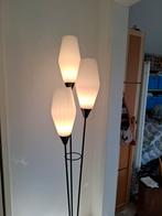 Vintage trypot sprietlamp met 3 glazen kapjes zwart metaal, Ophalen, Gebruikt, Glas, Vintage retro
