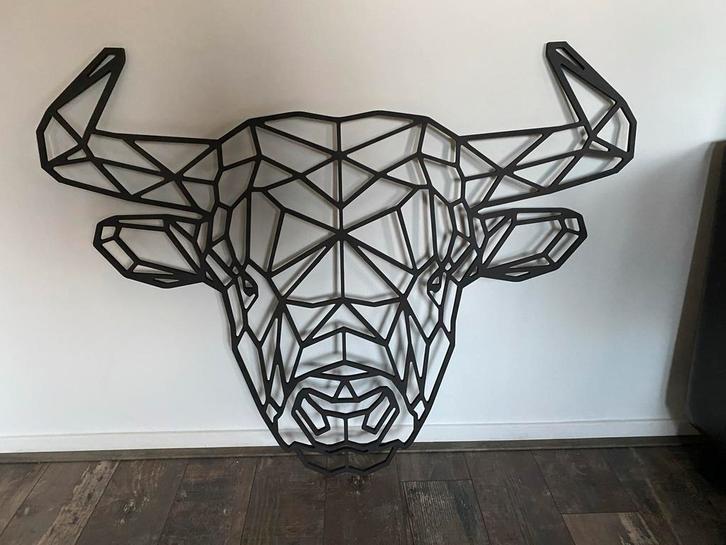 Zwarte MDF Geometrische Stier Wanddecoratie 95x80 cm, Huis en Inrichting, Woonaccessoires | Wanddecoraties, Nieuw, Ophalen