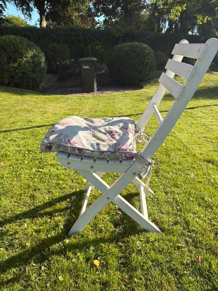 6 Witte houten tuinstoelen, Tuin en Terras, Tuinstoelen, Zo goed als nieuw, Hout, Inklapbaar, Ophalen