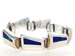 zware zilveren armband met azuriet 1960-'70, Taxco, Mexico, Sieraden, Tassen en Uiterlijk, Antieke sieraden, Ophalen of Verzenden