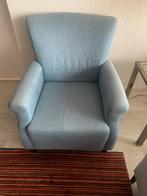 Lichtblauwe stoffen fauteuil, Ophalen, Gebruikt, 75 tot 100 cm, Stof