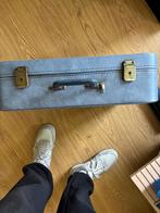 Oude/vintage/retro licht-blauwe reiskoffer met sleutel, Sieraden, Tassen en Uiterlijk, Koffers, Ophalen, Leer, Slot