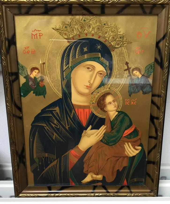 Schilderij/icoon maagd Maria met kindje Jezus, Antiek en Kunst, Antiek | Religie, Ophalen of Verzenden