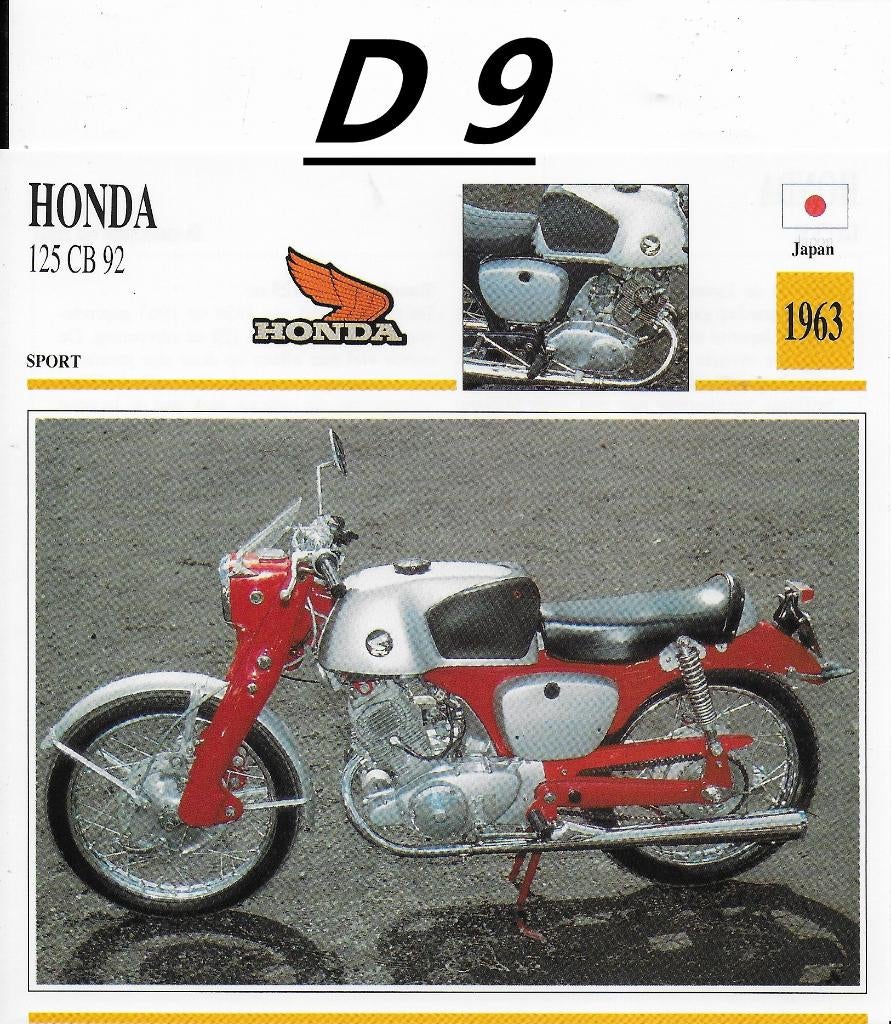 D9 motorkaart honda 125 cb 92 ( 1963 ) -, Ophalen of Verzenden, Zo goed als nieuw, Auto's