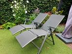 Livarno grijze lig/tuin/kampeerstoelen in goede staat, Tuin en Terras, Ophalen, Zo goed als nieuw, Aluminium