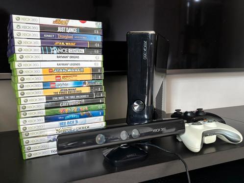 Xbox 360 met Kinect, 2 controllers en 20 spellen, Spelcomputers en Games, Spelcomputers | Xbox 360, Zo goed als nieuw, 250 GB