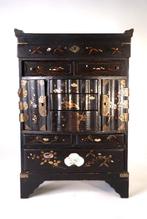 Antiek Japans gelakt en beschilderd miniatuur kastje, Antiek en Kunst, Ophalen of Verzenden