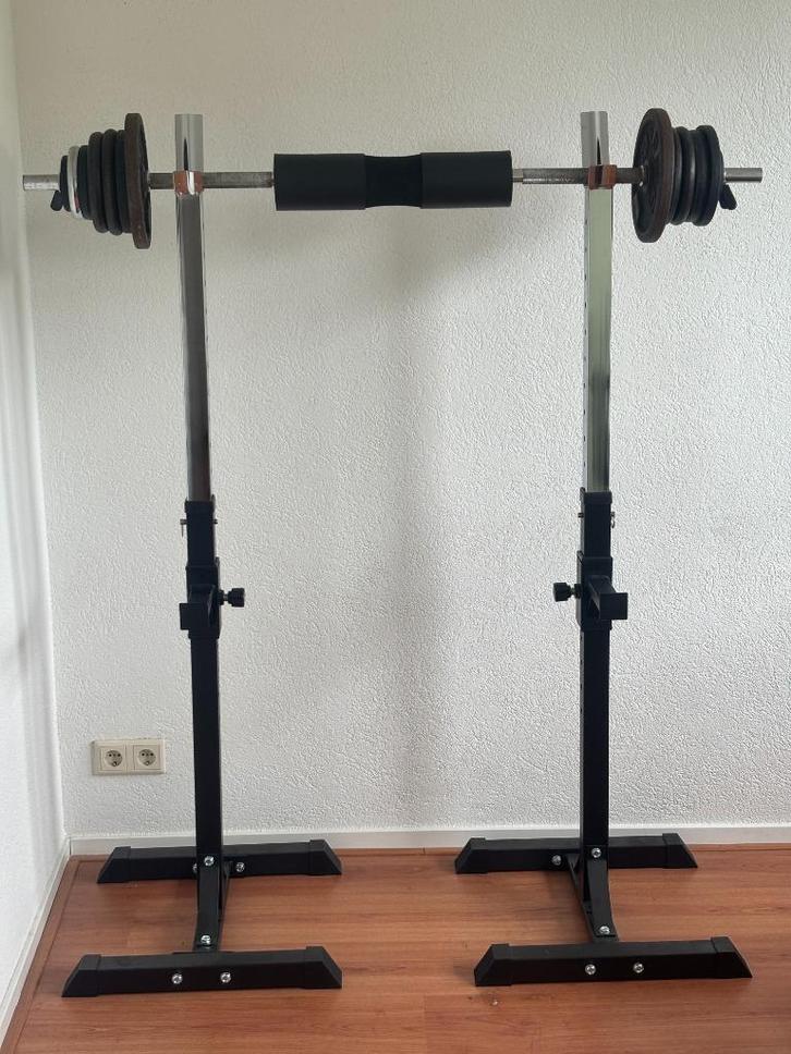 Complete set - Squatrek + Halterstang + Gewichten, Sport en Fitness, Fitnessmaterialen, Zo goed als nieuw, Halterset, Armen, Benen
