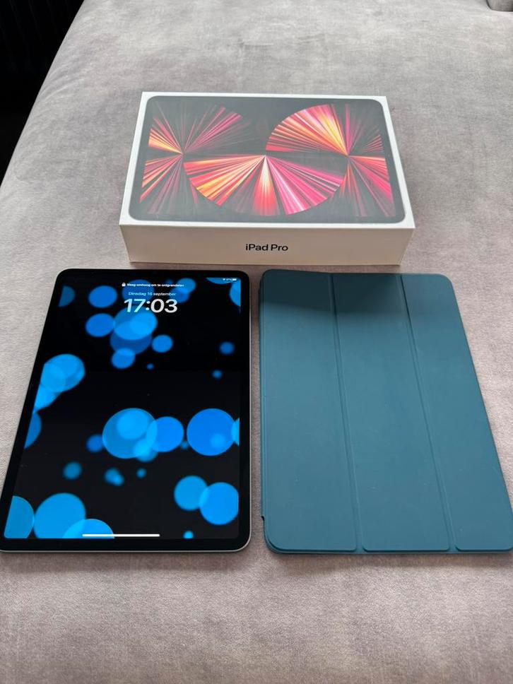 Apple iPad Pro 11-Inch 2021 3e Generatie 256 GB Grijs + Hoes, Computers en Software, Apple iPads, Zo goed als nieuw, Apple iPad