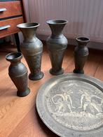 Set vazen en bord uit Indonesië messing, brons of koper, Antiek en Kunst, Antiek | Koper en Brons, Ophalen of Verzenden, Brons