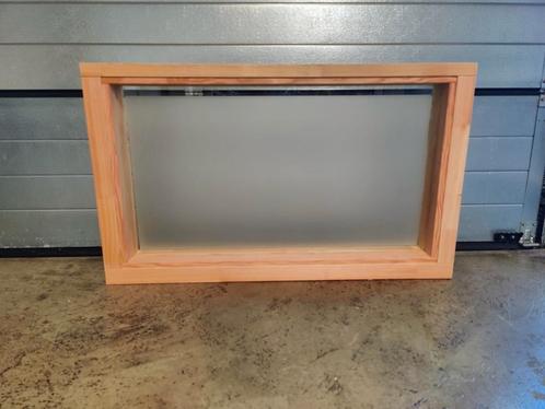 Blank Oregon Pine binnenmuur kozijn met gezandstraald glas, Doe-het-zelf en Verbouw, Glas en Ramen, Nieuw, Gevelraam of Ruit, 80 tot 120 cm