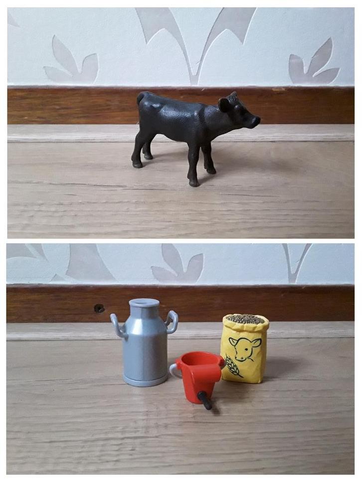 Schleich Black Angus kalf 13880 & Voer voor koe/kalf 42291, Kinderen en Baby's, Speelgoed | Overig, Zo goed als nieuw, Jongen of Meisje