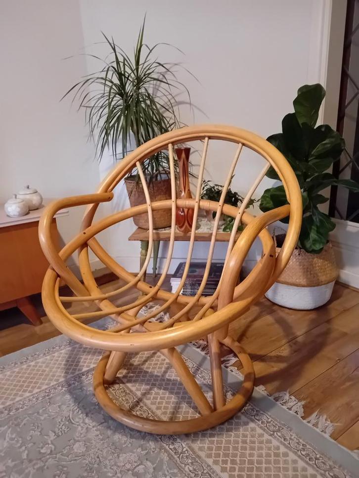 Rotan vintage midcentury fauteuil, Huis en Inrichting, Fauteuils, Zo goed als nieuw, Riet of Rotan, Ophalen