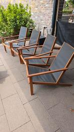 4 ligstoelen, lounge stoelen, hout, Tuin en Terras, Tuinstoelen, Ophalen, Gebruikt, Hout