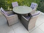 Prachtige 4-persoons wicker tuinset inclusief ronde tafel, 4 zitplaatsen, Ophalen of Verzenden, Zo goed als nieuw, Wicker