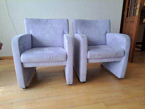 Lichtblauwe fauteuils met wieltjes, Huis en Inrichting, Fauteuils, Gebruikt, Stof, 50 tot 75 cm, Minder dan 75 cm, Ophalen