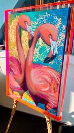 Acryl 56x76 Flamingo leven in neon pink frame, Ophalen of Verzenden
