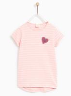 Zara lichtroze gestreepte t-shirt top met applique Love 164, Nieuw, Meisje, Zara girls, Ophalen of Verzenden