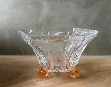 Art Deco Schaal Geslepen/ Geëtst Kristal Glas 18,5 cm beschikbaar voor biedingen