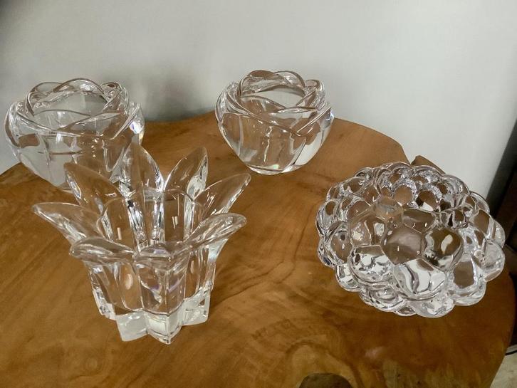 Kristallen waxinelichtjes 1 Lucca/2 roos type Adria, Antiek en Kunst, Antiek | Glas en Kristal, Ophalen of Verzenden