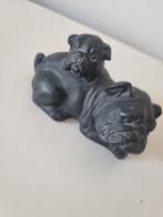 Vintage 1980 keramiek bulldog met puppy sculptuur, Ophalen of Verzenden