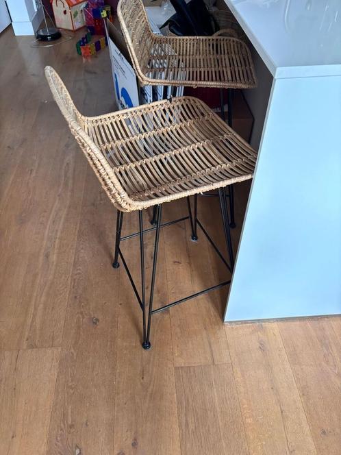 HKliving Rattan barkruk, nog heel mooi!, Huis en Inrichting, Barkrukken, Zo goed als nieuw, 60 tot 90 cm, Metaal, Riet, 2 krukken