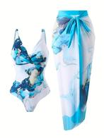 Badpak met pareo / sarong wit blauw 38 40 42 44 46, Ophalen of Verzenden, Nieuw, Wit, Badpak