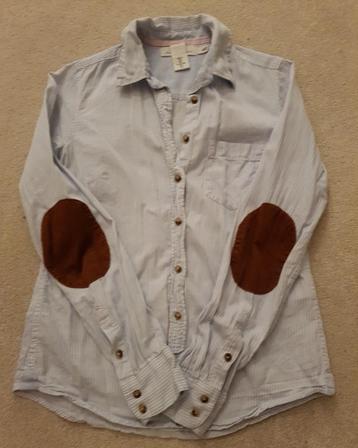 Blouse blauw wit maat 34 bruine design op elleboog blousen beschikbaar voor biedingen