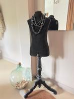 Grote vintage paspop buste mannequin zwart houten poot suede, Ophalen