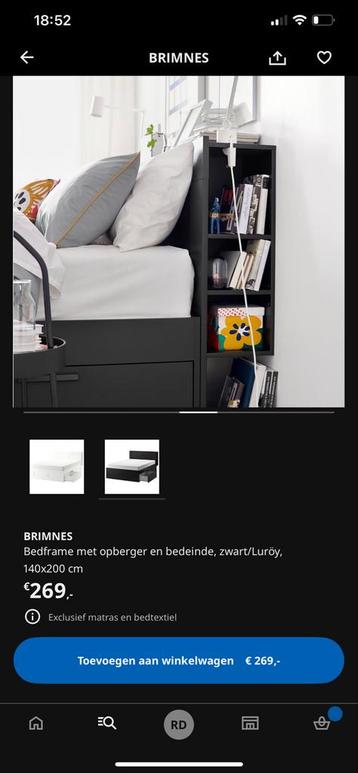 IKEA BRIMNES bedframe 160x200 - Zwart. - afbeelding 8