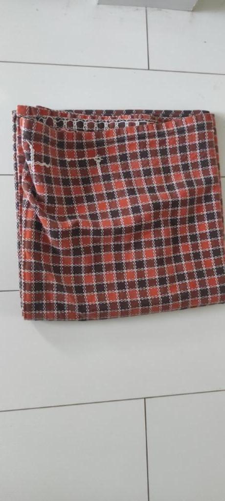 Vintage tafelkleed katoen geblokt bruin oranje, Huis en Inrichting, Tafelkleden, Gebruikt, Vierkant, Binnen, Ophalen of Verzenden