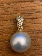 14k goud hanger met echte Akoya parel en 6 pavé diamantjes, Met edelsteen, Overige voorstellingen, Nieuw, Ophalen of Verzenden
