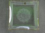Brocante vierkante glazen schaal met kantmotief / 19 cm, Antiek en Kunst, Ophalen of Verzenden