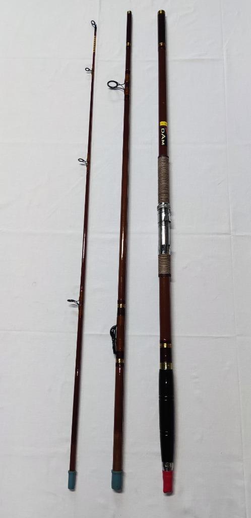 Vintage hengel zee dam beach 3,60 meter 3 delig 120 gram, Watersport en Boten, Hengelsport | Zeevissen, Zo goed als nieuw, Werphengel