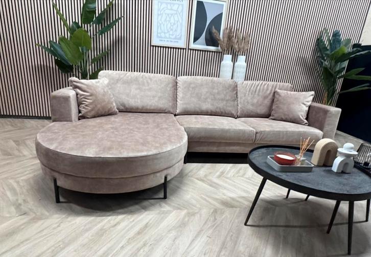 ZGAN Velvet Velours Organische Hoekbank - Beige - 297 x 185, Huis en Inrichting, Banken | Bankstellen, Zo goed als nieuw, Hoekbank