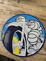 Michelin motor platen , Bibendum , Reclamebord rond, Ophalen of Verzenden