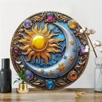 Vintage rond metalen bord Zon en maan kristallen (20cm), Ophalen of Verzenden, Nieuw