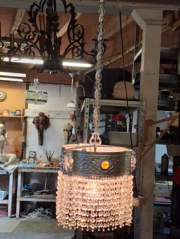 Art Nouveau Ganglamp met Kristallen Kralen beschikbaar voor biedingen