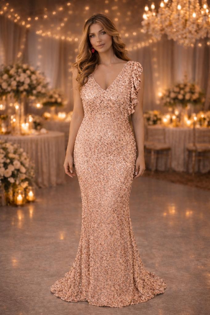 Glamoureuze elegante galajurk maat L, Galajurk, Verzenden, Beige, Maat 42/44 (L)