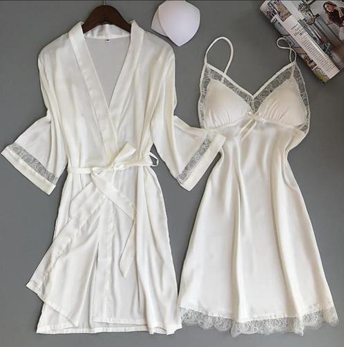 Witte kimono en nachtjapon set (ochtendjas badjas jurkje), Kleding | Dames, Ondergoed en Lingerie, Nachtkleding, Wit, Verzenden