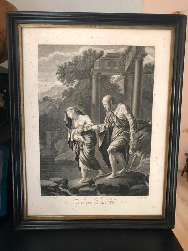 Antieke pentekening gravure in kader met vergulde omranding, Antiek en Kunst, Kunst | Etsen en Gravures, Ophalen of Verzenden