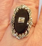 Historische Art Deco ring met Onyx + Diamant, 14 karaat goud, Verzenden, Goud, Ring, Met edelsteen
