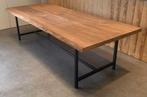 Boomstamtafel 280*110*5,5 cm stalen onderstel Leeds€1.500,00, Huis en Inrichting, Tafels | Eettafels, 100 tot 150 cm, Ophalen of Verzenden