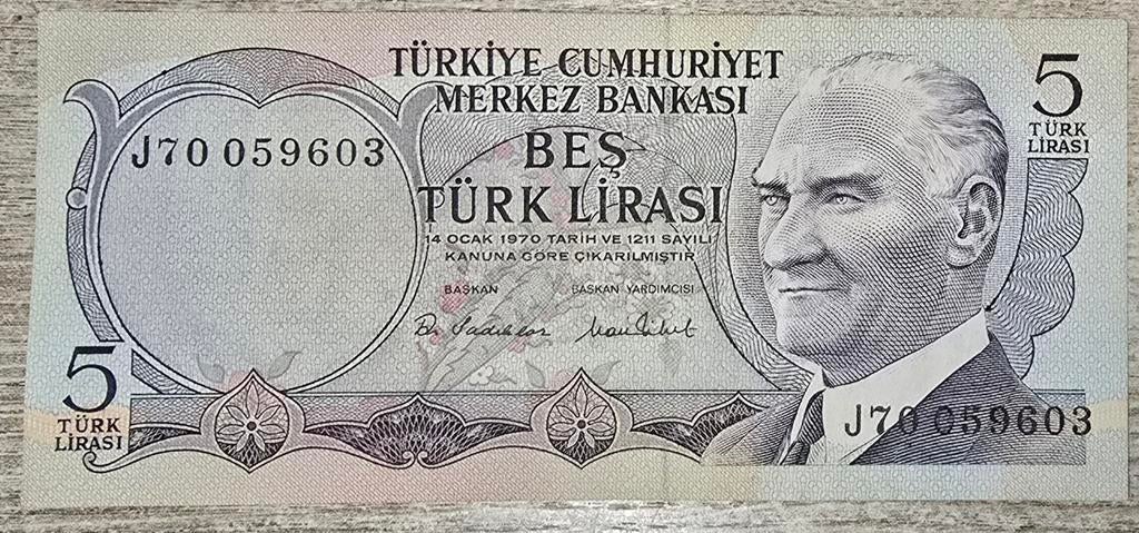 Turkije bankbiljet 5 lira unc, Ophalen, Midden-Oosten