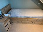 Steigerhouten bed, 90x200, met nachtkastje, Ophalen, Gebruikt, 90 cm, Eenpersoons